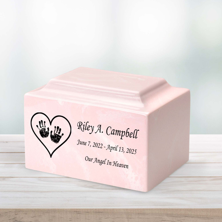 Handprints in Heart Baby Infant Child Classic Cultured Marble Cremation Urn