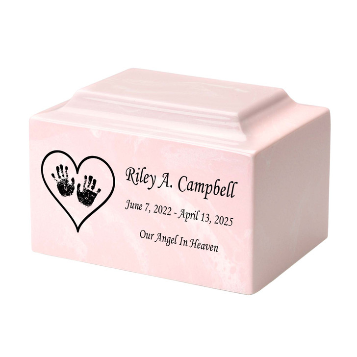 Handprints in Heart Baby Infant Child Classic Cultured Marble Cremation Urn