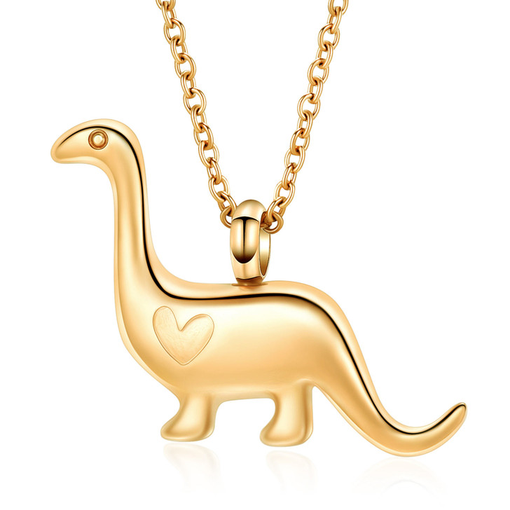 Dinosaur Gold Stainless Steel Cremation Jewelry Pendant Necklace
