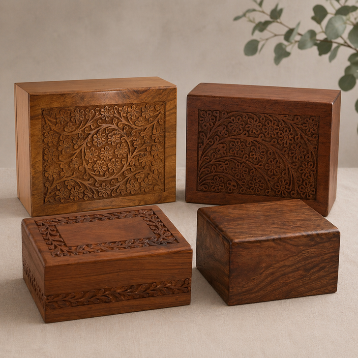 Sheesham Pet Service Wood Urns – Nested 3 Sizes (S/M/L) – 36pc Case (12 of Each Size)