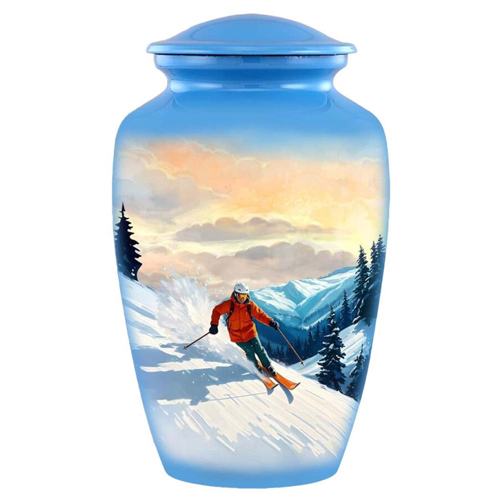 Skier Hand-Painted Cremation Urn
