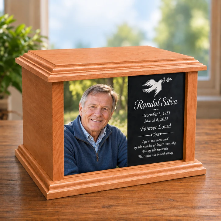 Custom Photo Eternal Reflections Solid Cherry Wood Cremation Urn