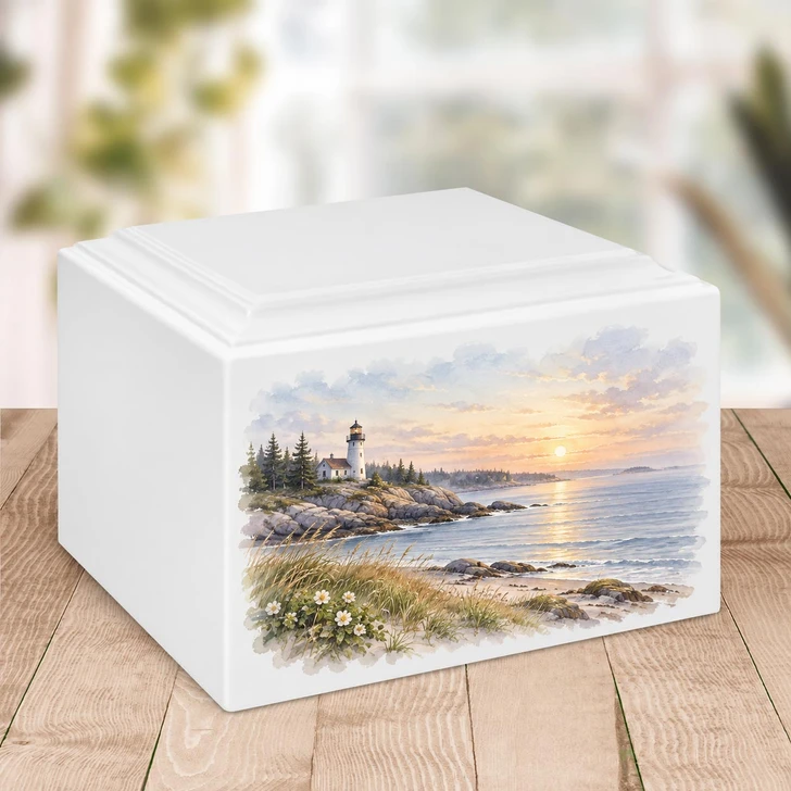Lighthouse Sunset Stonewood Cremation Urn