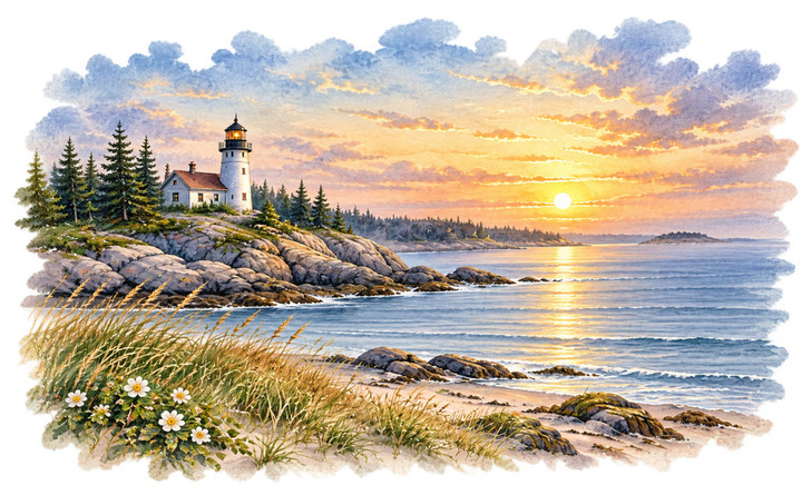 Lighthouse Sunset Stonewood Cremation Urn