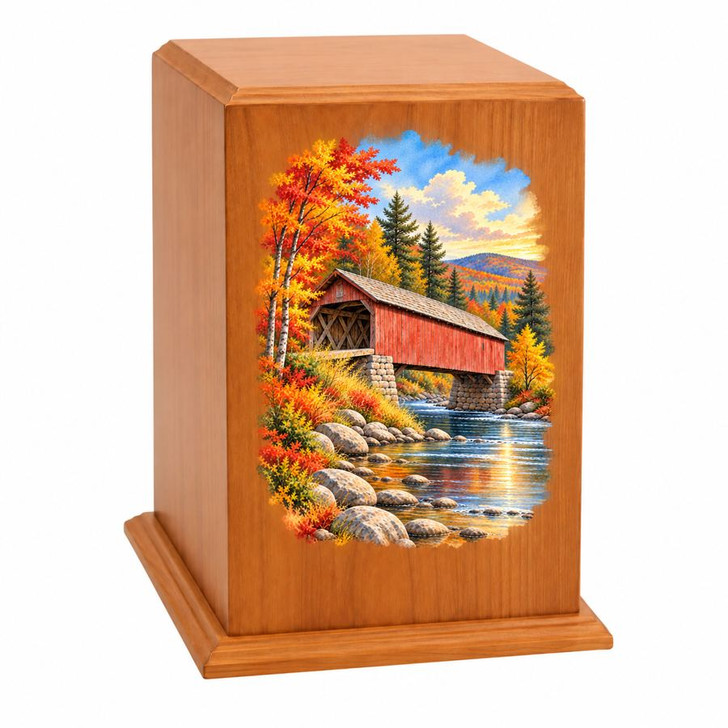 Covered Bridge Tower Cherry Wood Cremation Urn