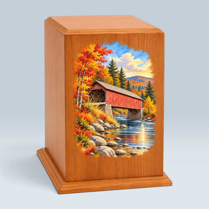 Fall Covered Bridge Tower Wood Cremation Urn