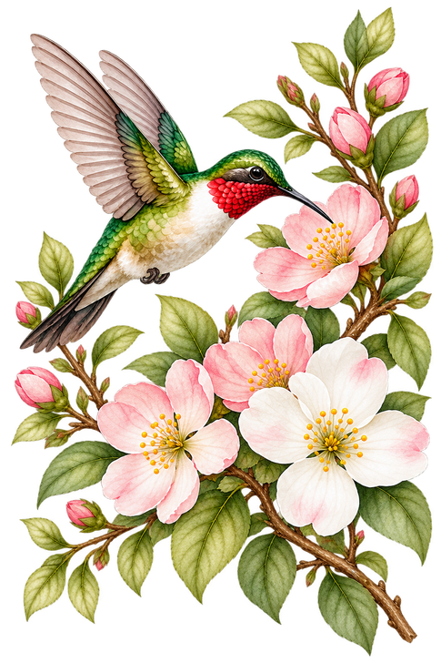 Hummingbird Glory Tower Cherry Wood Cremation Urn