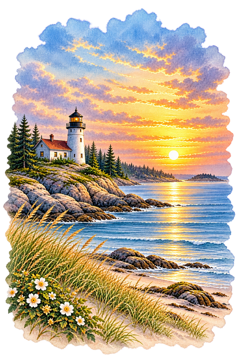 Lighthouse Sunset Tower Cherry Wood Cremation Urn