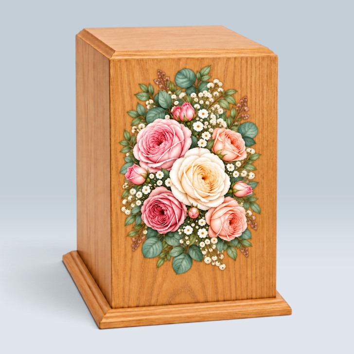 Rose Bouquet Tower Wood Cremation Urn