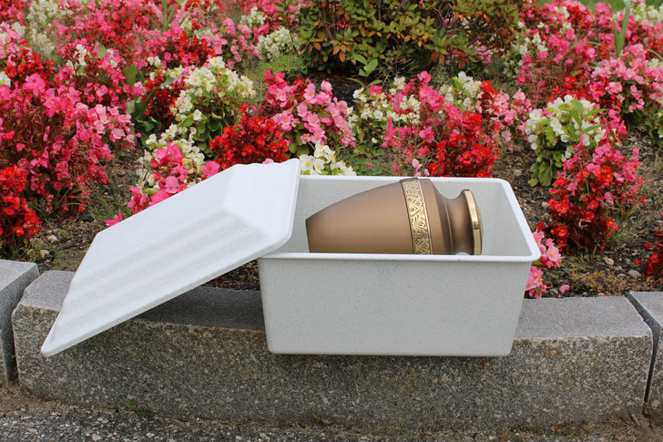 American Flag White Granite Safeguard Cremation Urn Vault - Injection Molded ABS Burial Vault - Made in the U.S.A.