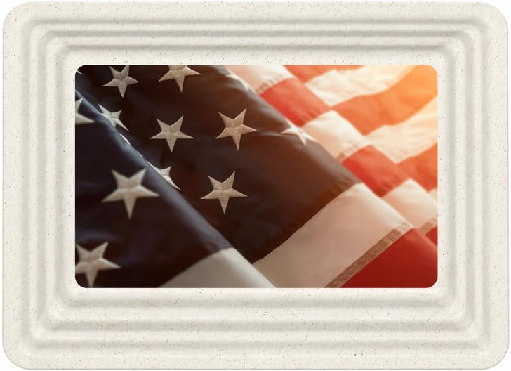 American Flag White Granite Safeguard Cremation Urn Vault - Injection Molded ABS Burial Vault - Made in the U.S.A.