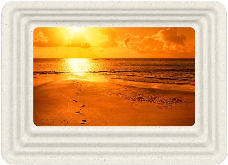 Footprints in the Sand White Granite Safeguard Cremation Urn Vault - Injection Molded ABS Burial Vault - Made in the U.S.A.
