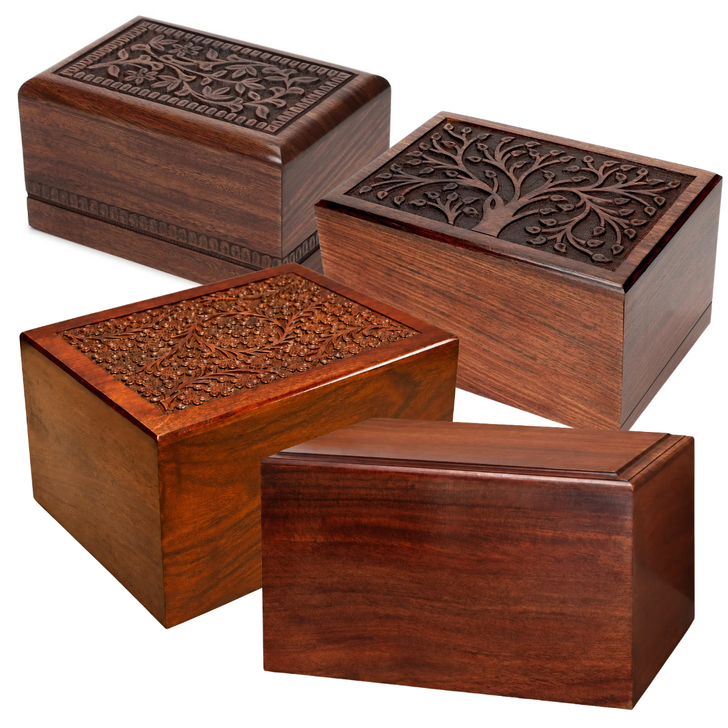 Comfort Collection Sheesham Wood Cremation Urn - 4 Urn Styles - 4-Pack