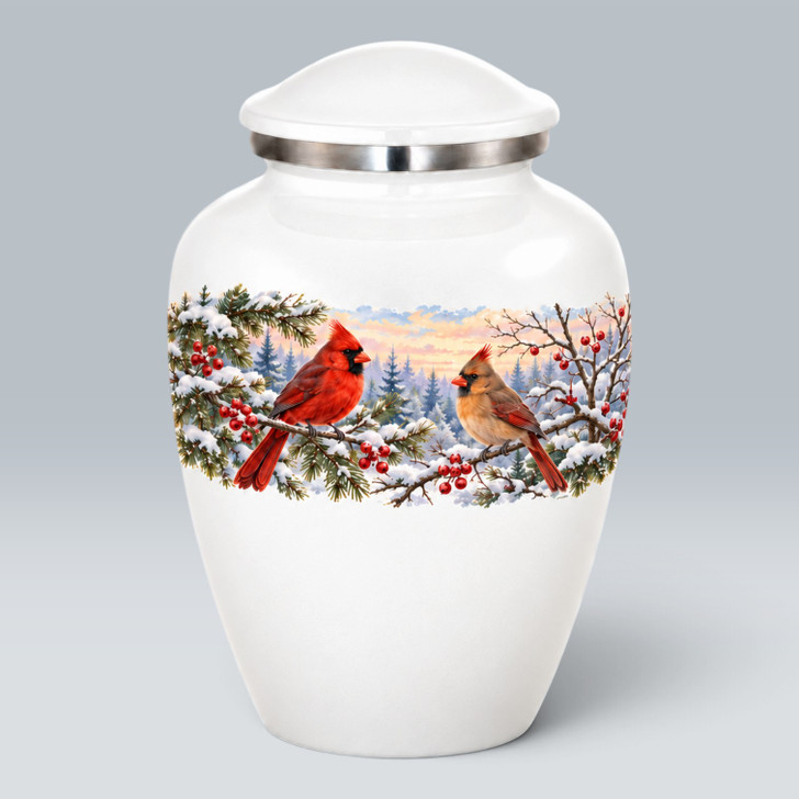 Two Cardinals Winter Homage Cremation Urn
