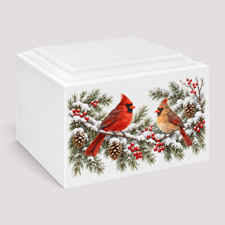 Two Cardinals Winter Stonewood Cremation Urn