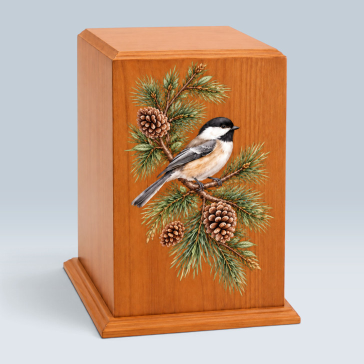 Chickadee Pine Tower Wood Cremation Urn