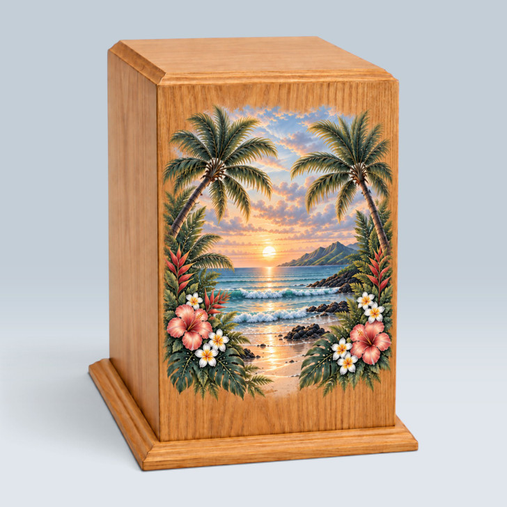 Tropical Sunset Tower Wood Cremation Urn