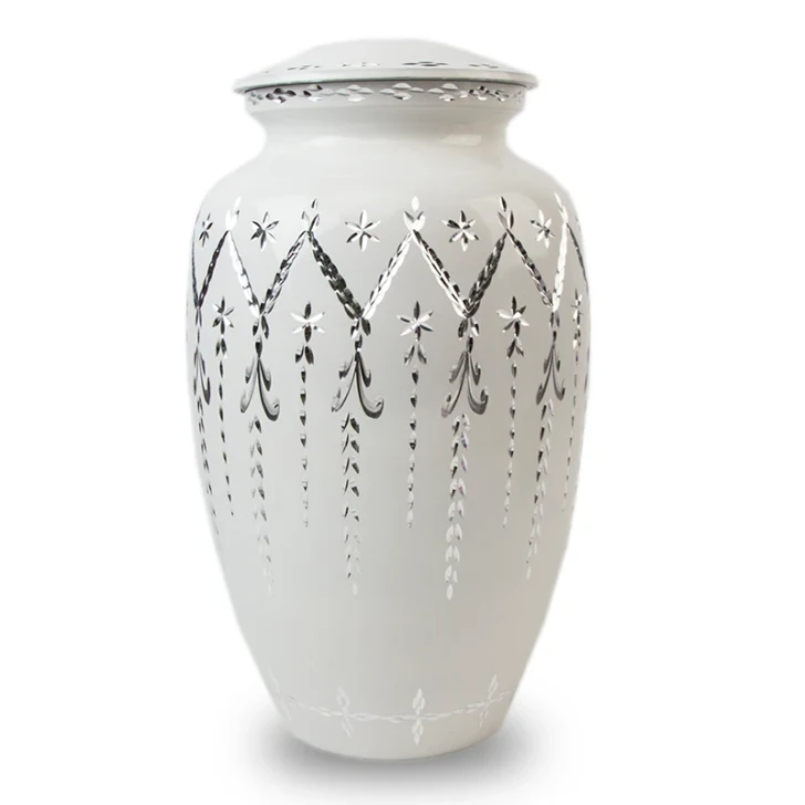 White Garland Drop Cremation Urn