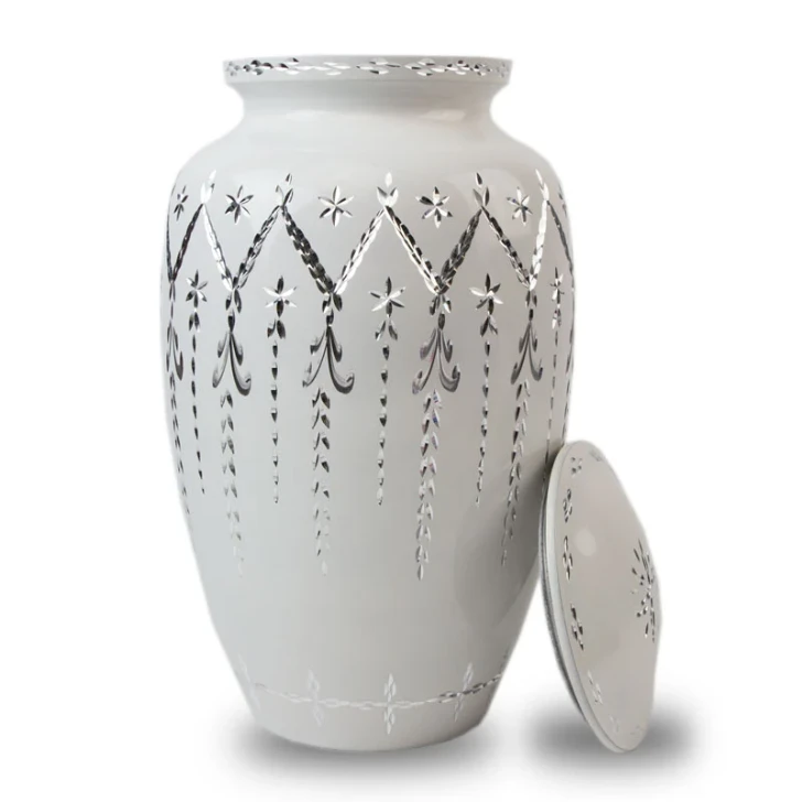 White Garland Drop Cremation Urn