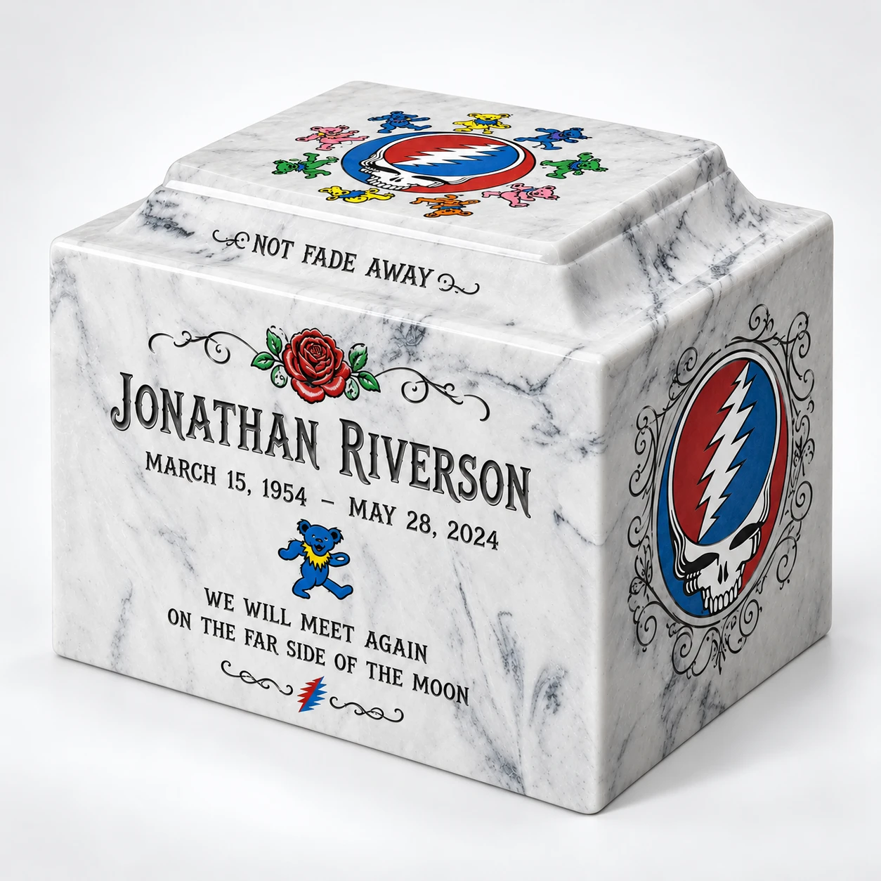 Marble memorial urn with dancing bears and roses &mdash; proposed concept
