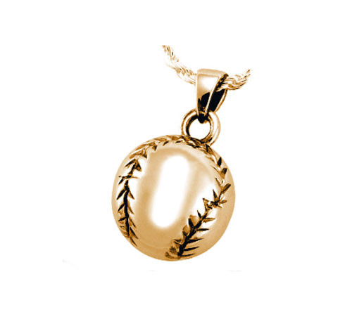 Baseball Cremation Jewelry in 14kt Yellow Gold White Gold Platinum