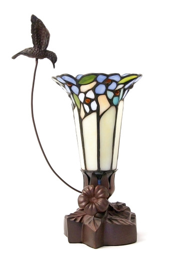 Hummingbird and Lily Blue Tiffany Style Lamp Keepsake Cremation Urn