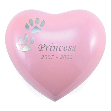 Arielle Paw Prints Pink Heart Keepsake Cremation Urn - Engravable