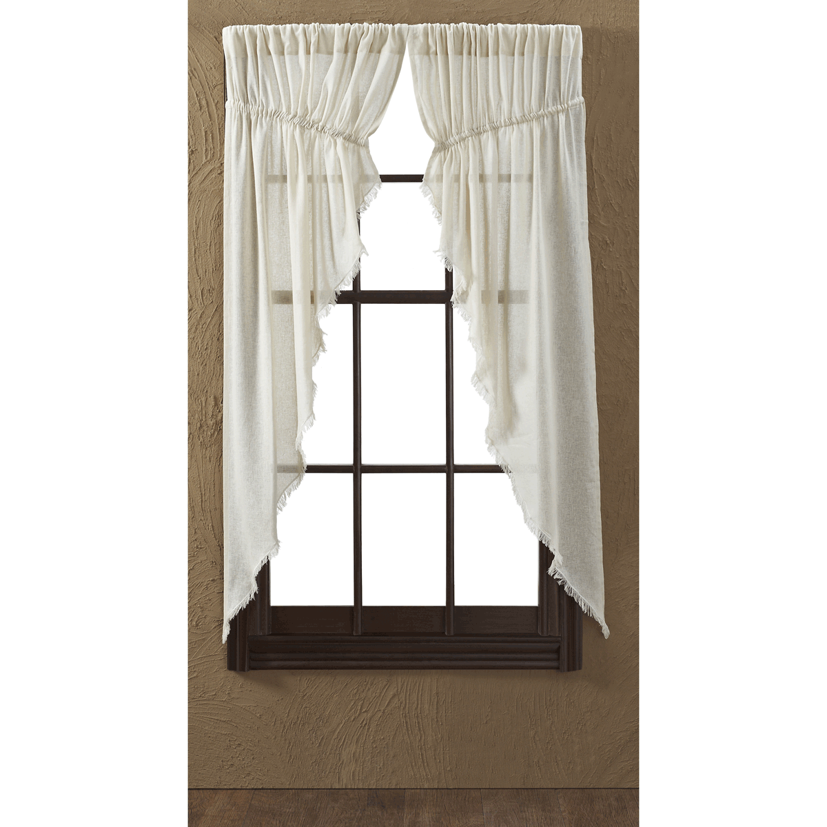 Tobacco Cloth Natural Prairie Curtain Fringed Set 2 63x36x18