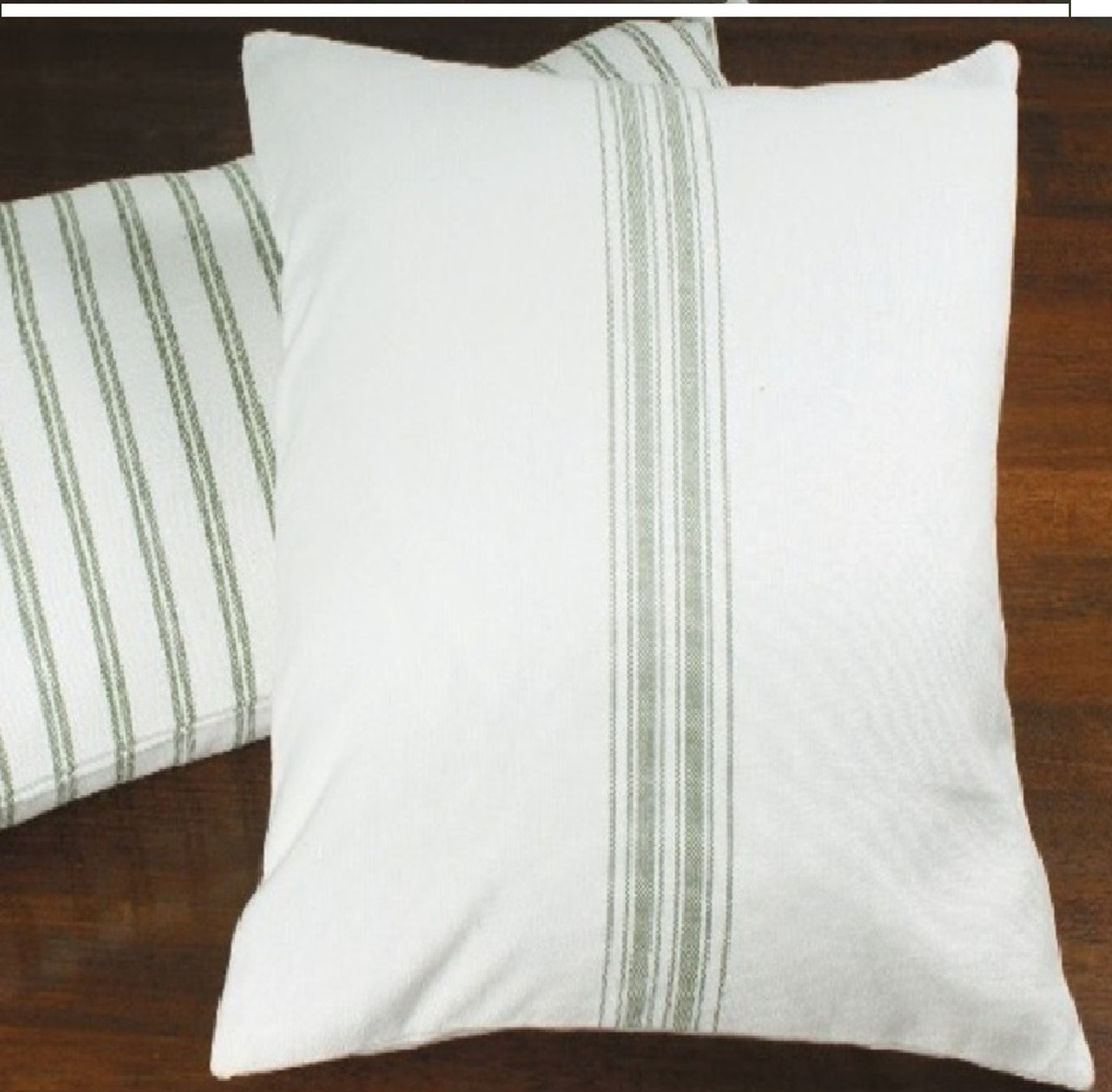 Farmhouse blue striped grain sack decorative lumbar accent pillow