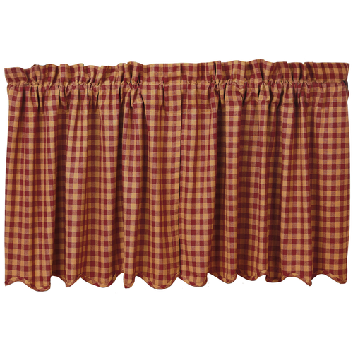 Burgundy Check Scalloped Tier Set of 2 L24xW36 Burgundy Check Scalloped Tier Set of 2 L24xW36