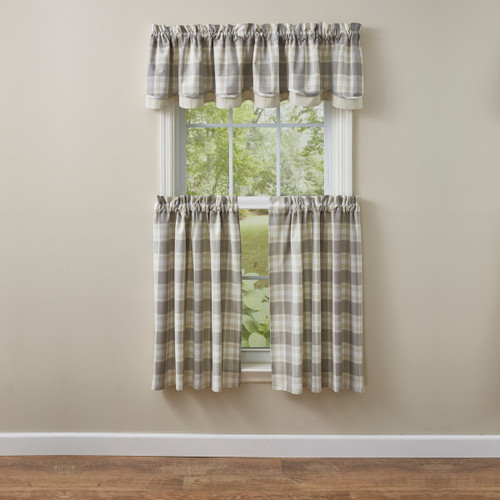 WEATHERED OAK LINED LAYERED VALANCE 72X16