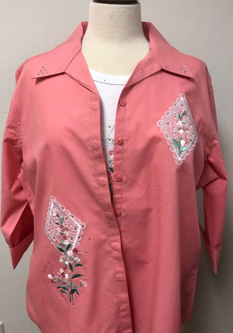 Coral Floral 3/4 Sleeve Shirt