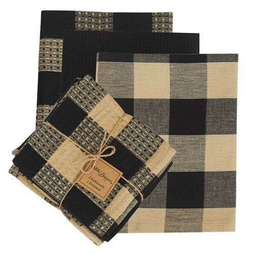 WICKLOW CHECK 3 DISHTOWEL/1 DISHCLOTH SET - BLACK