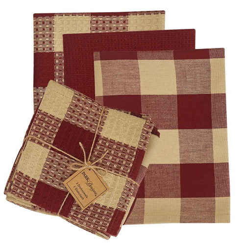 WICKLOW CHECK 3 DISHTOWEL/1 DISHCLOTH SET - GARNET