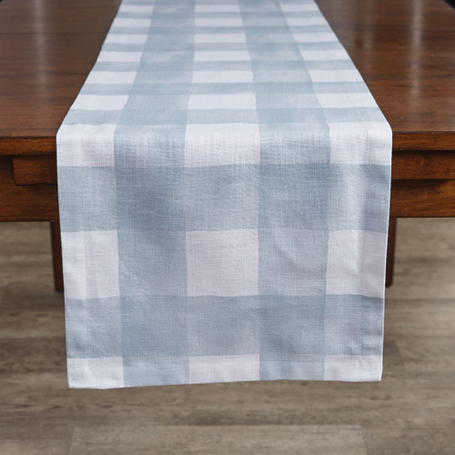 BUFFALO CHECK WATERCOLOR TABLE RUNNER 15X72 - BLUE MIST