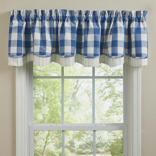 WICKLOW CHECK LINED LAYERED VALANCE 72X16 -  CHINA BLUE