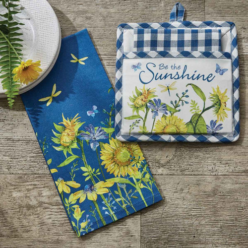 BLUE GROUND SUNFLOWER PRINTED DISHTOWEL