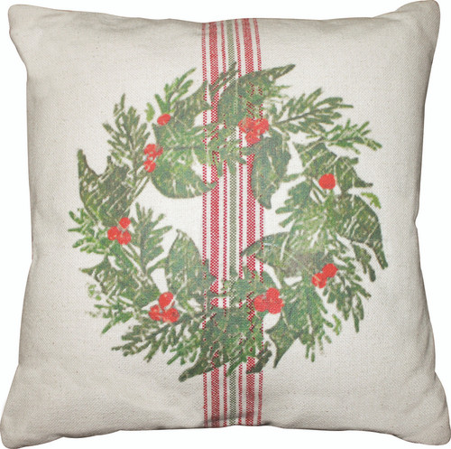 C Holiday Grain Sack Wreath Pillow