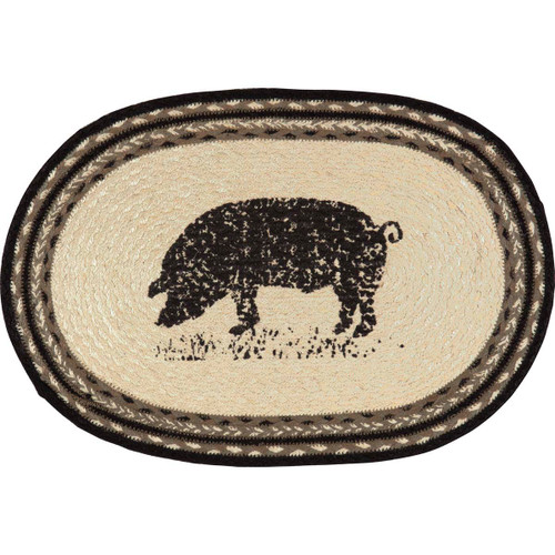 Sawyer Mill Pig Jute Placemat Oval Set of 6 12x18