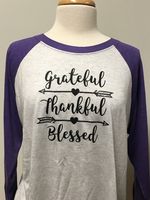 Grateful Thankful Raglan 3/4 Sleeve Top