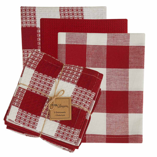 Wicklow Check 3 Dishtowel - 1 Dishcloth Set - Black & Cream