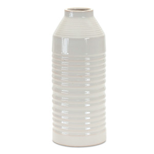 15" White Ribbed Cylinder Terracotta Table Vase N270-516240 15" White Ribbed Cylinder Terracotta Table Vase N270-516240
