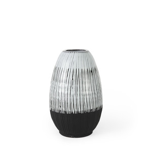 13" Black White and Gray Patterned Lines Ceramic Vase N270-397508 13" Black White and Gray Patterned Lines Ceramic Vase N270-397508