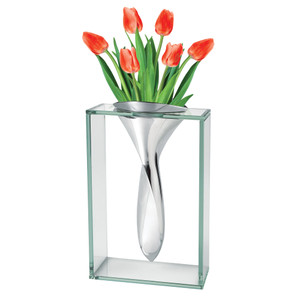 14 Mouth Blown Crystal Non Tarnish Aluminum And Glass Vase N270-375721 14 Mouth Blown Crystal Non Tarnish Aluminum And Glass Vase N270-375721