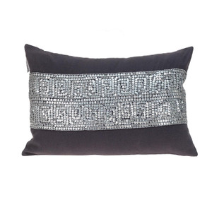 Glam Gray with Silver Sequins Lumbar Throw Pillow N270-402704 Glam Gray with Silver Sequins Lumbar Throw Pillow N270-402704