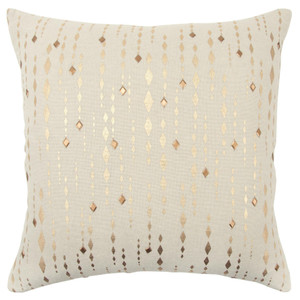 20" Gold and Ivory Cotton Pillow With Beads Edges N270-518635 20" Gold and Ivory Cotton Pillow With Beads Edges N270-518635