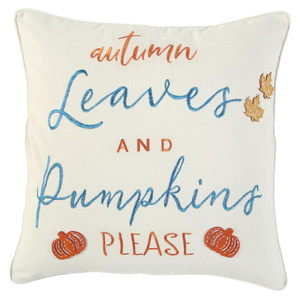 20" Ivory Blue and Orange Thanksgiving Cotton Pillow With Applique, Embroidery Edges N270-518653 20" Ivory Blue and Orange Thanksgiving Cotton Pillow With Applique, Embroidery Edges N270-518653