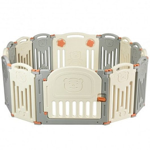 Foldable Baby Playpen 14 Panel Activity Center Safety Play Yard-Beige - Color: Beige D681-BB5771BE