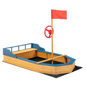 Kids' Pirate Boat Sandbox with Flag and Rudder - Color: Natural D681-TS10029
