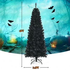 Pre-lit Christmas Halloween Tree with PVC Branch Tips and Warm White Lights-6 ft - Color: Black - S D681-CM23668US Pre-lit Christmas Halloween Tree with PVC Branch Tips and Warm White Lights-6 ft - Color: Black - S D681-CM23668US